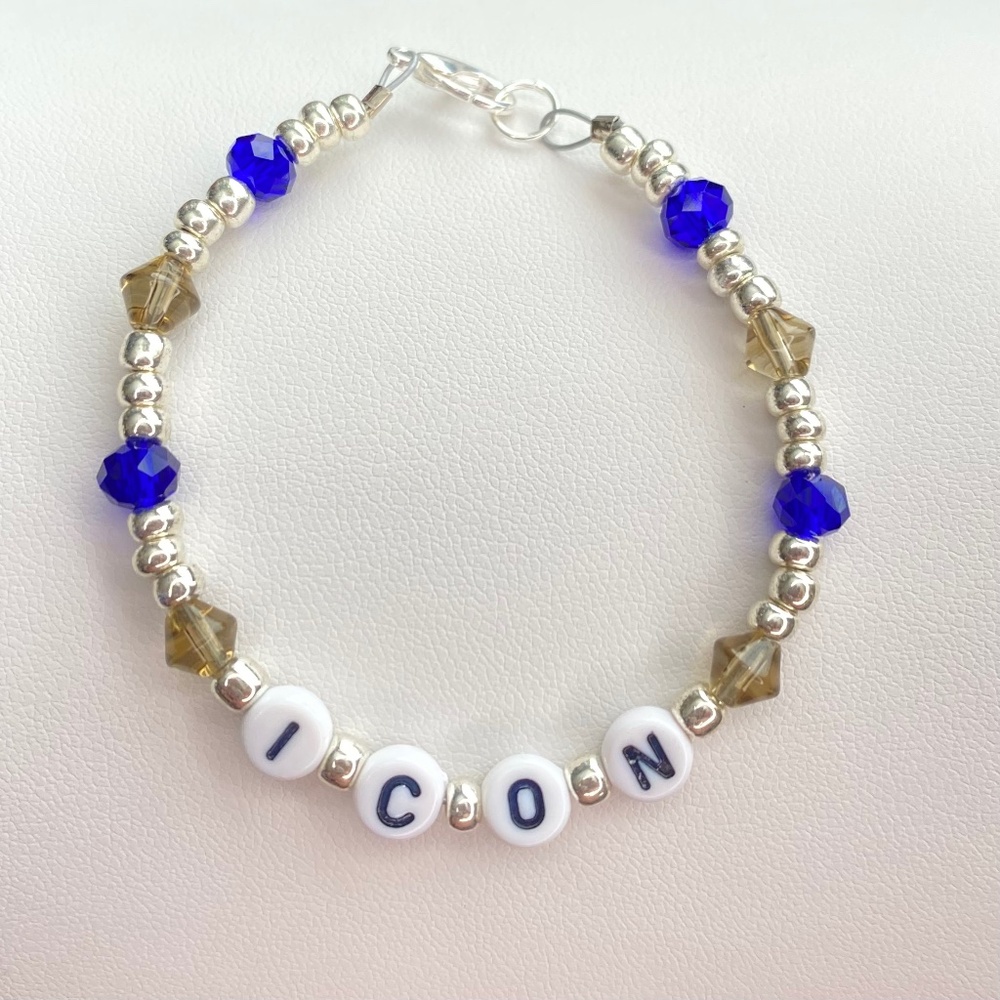 ICON Letter Beaded Bracelet  Blue Silver and Smokey Beads
